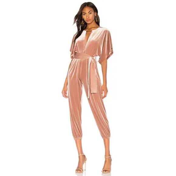 Norma Kamali Rectangle Jog Velvet Jumpsuit in Salmon Medium - Picture 1 of 16